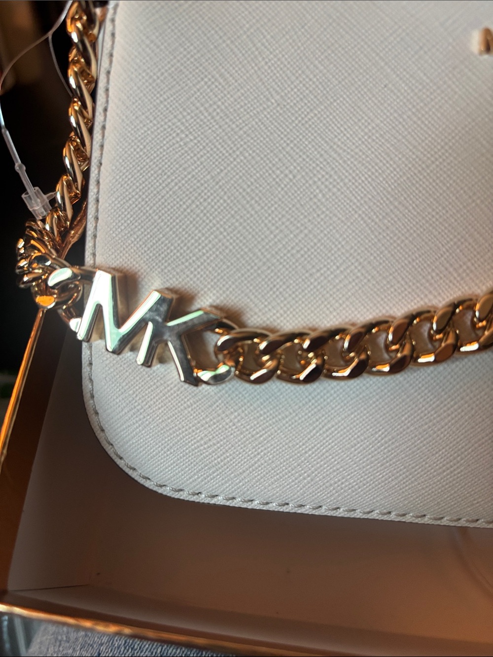 Michael Kors White Saffiano Leather Chain Shoulder Crossbody - Picture 3 of 7